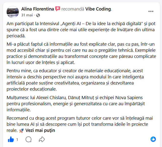 Recenzia unui participant la Intensivul Agenți AI