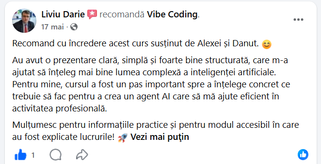 Recenzia unui participant la Intensivul Agenți AI